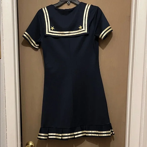 Navy Blue Sailor Dress with Gold Accents - Picture 7 of 10